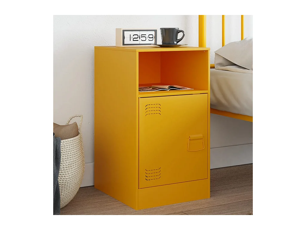 Table de chevet jaune moutarde 34,5x39x62 cm acier
