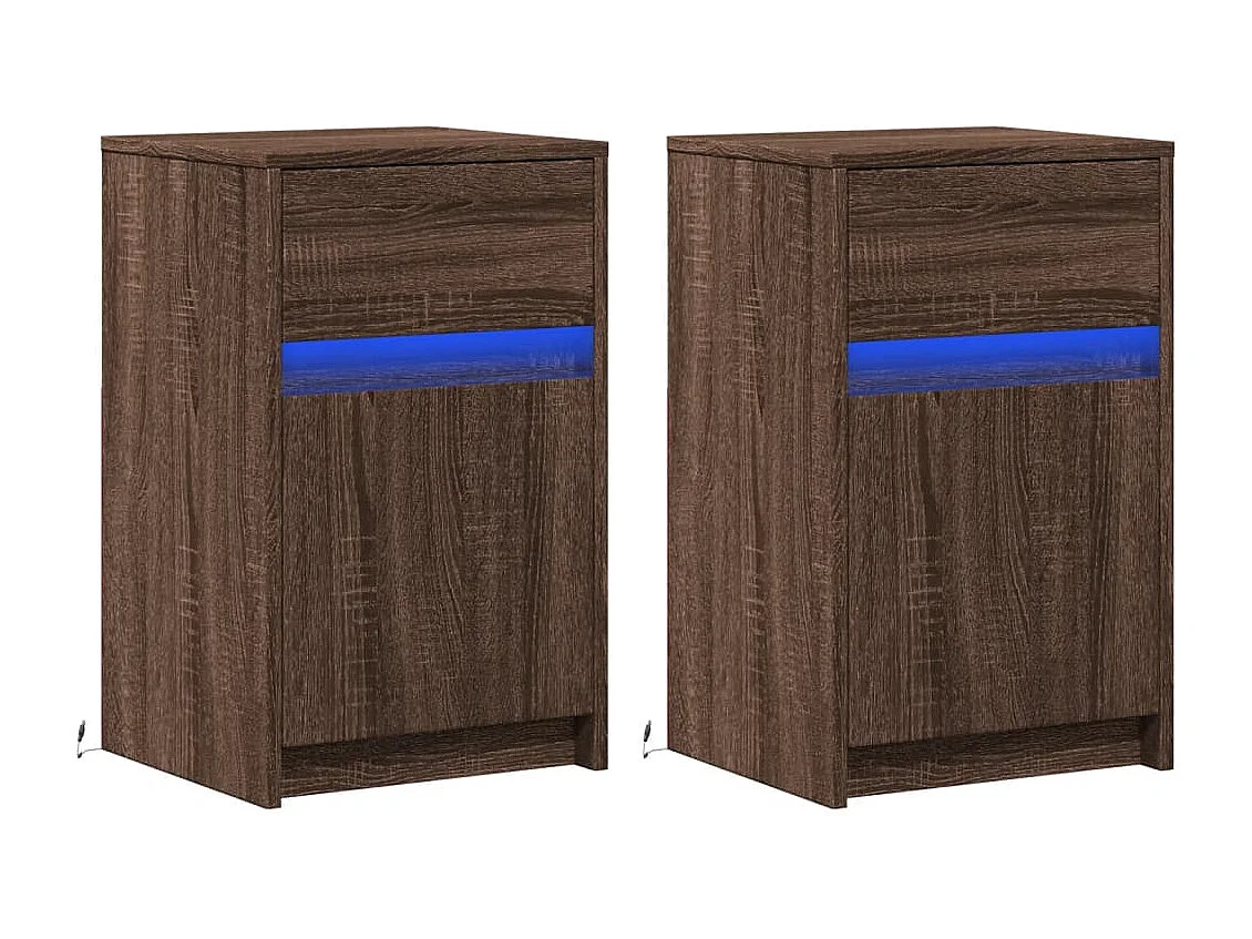 Tables de chevet et lumières LED 2 pièces chêne marron