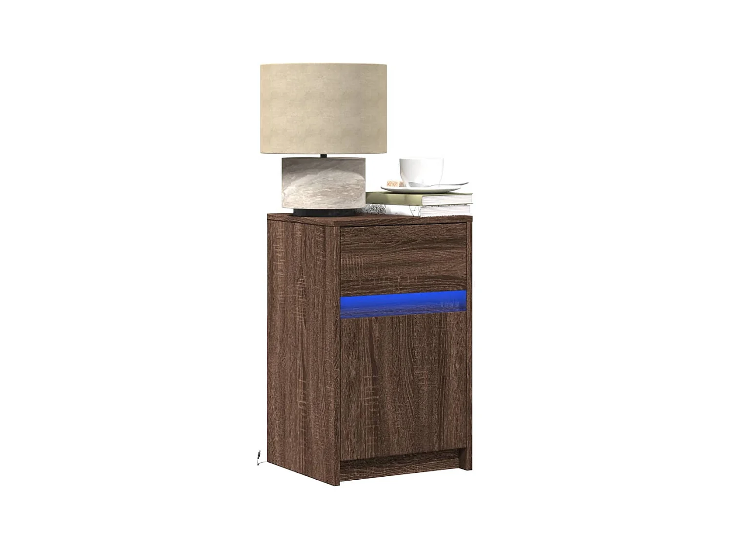 Tables de chevet et lumières LED 2 pièces chêne marron