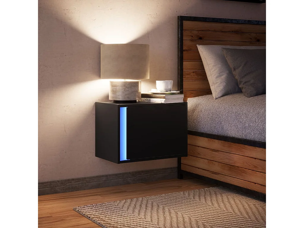 Table de chevet murale avec lumières LED noir