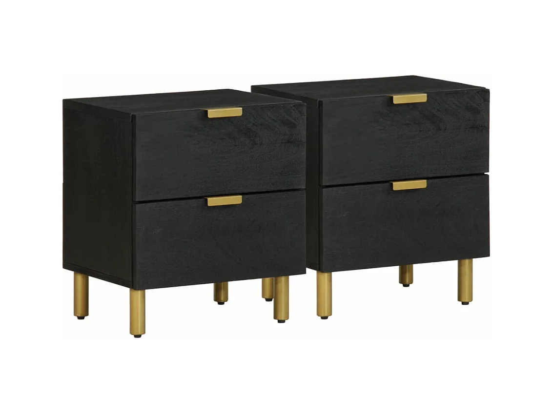 Tables de chevet 2 pièces noir 40x33x46 cm bois de manguier solide