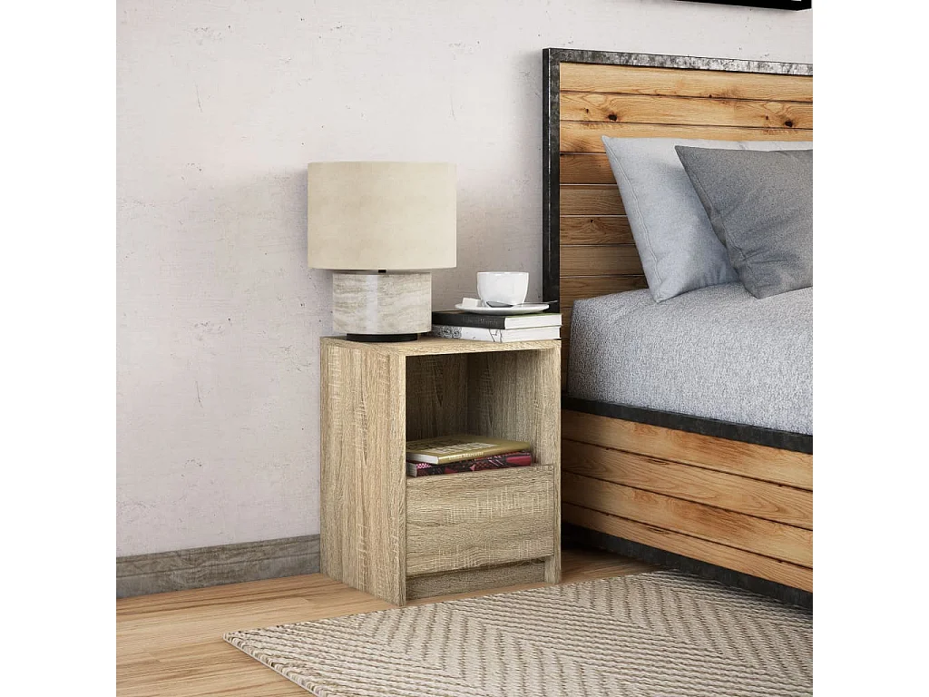 Table de chevet avec lumières LED chêne sonoma