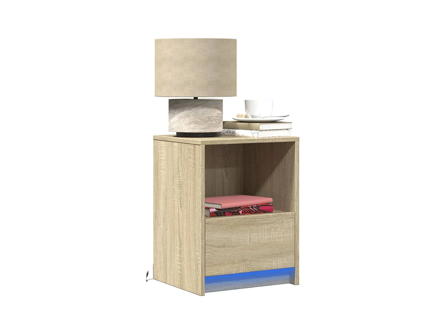 Table de chevet avec lumières LED chêne sonoma