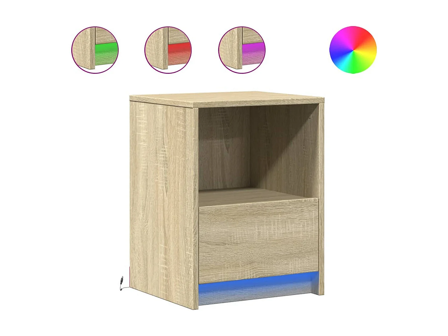 Nachtkastje met LED-verlichting bewerkt hout sonoma eikenkleur