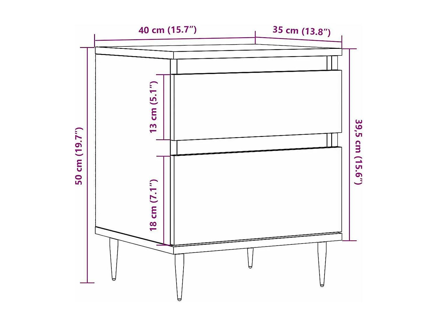 Nachtkastjes 2 st 40x35x50cm bewerkt hout artisanaal eikenkleur