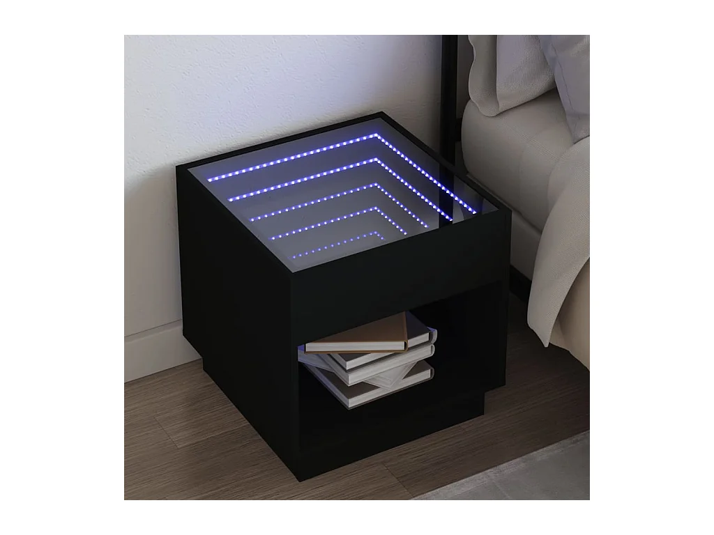 Nachtkastje met Infinity LED 50x50x50 cm zwart