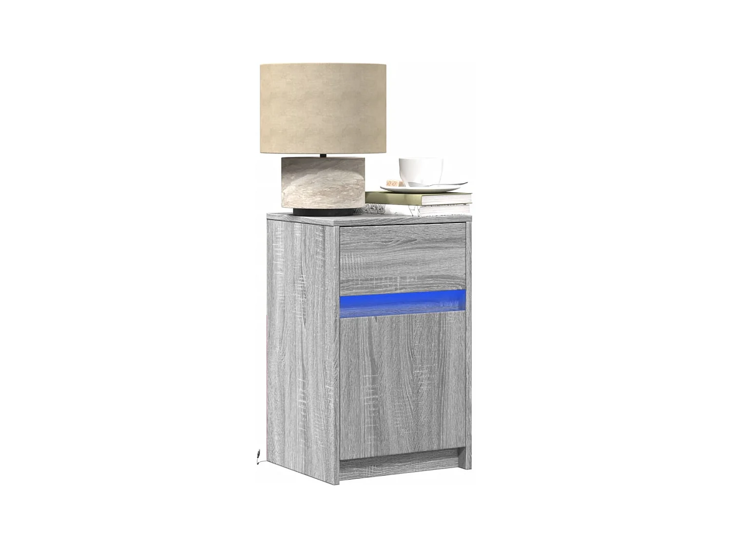 Mesitas de noche luces LED 2 unidades madera ingeniería gris Sonoma