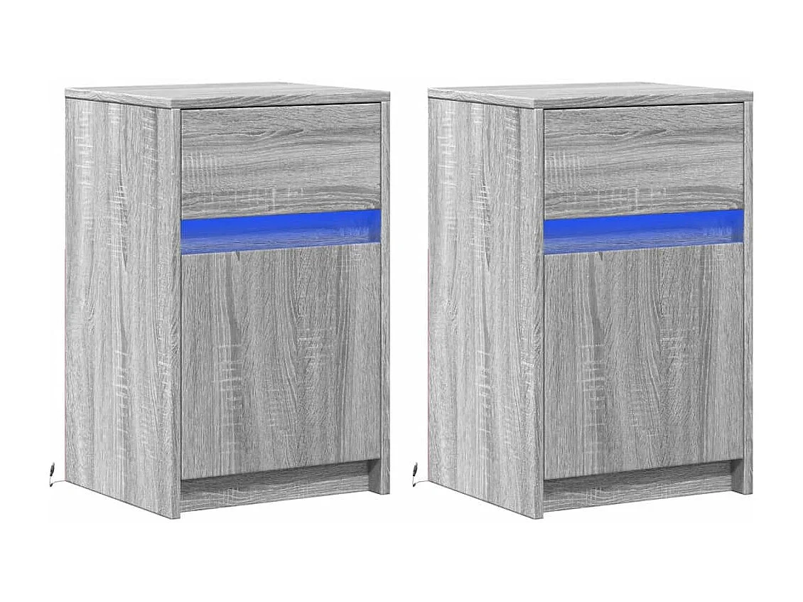 Tables de chevet et lumières LED 2 pièces sonoma gris