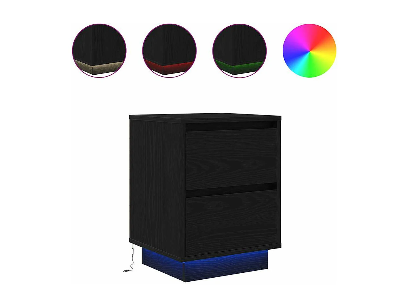 Tables de chevet avec lumières LED 2 pièces noir 38x34x50 cm