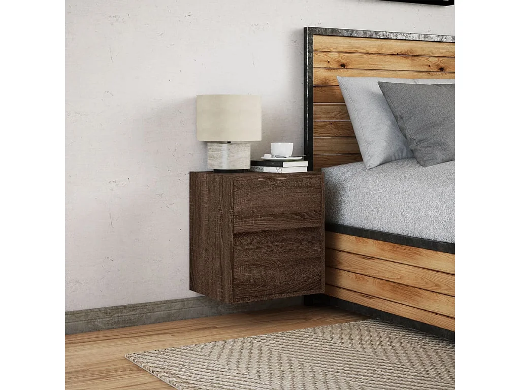 Table de chevet murale avec lumières LED chêne marron