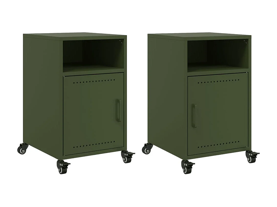 Tables de chevet 2 pièces vert olive 36x39x59 cm acier