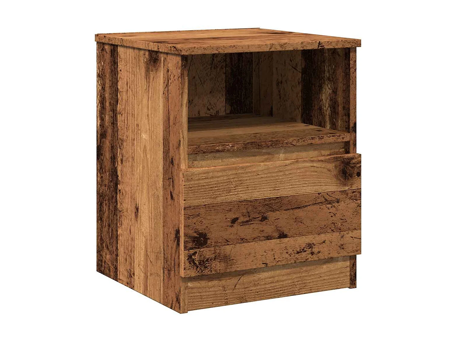 Nachtkastje 40x40x50 cm bewerkt hout oud houtkleurig