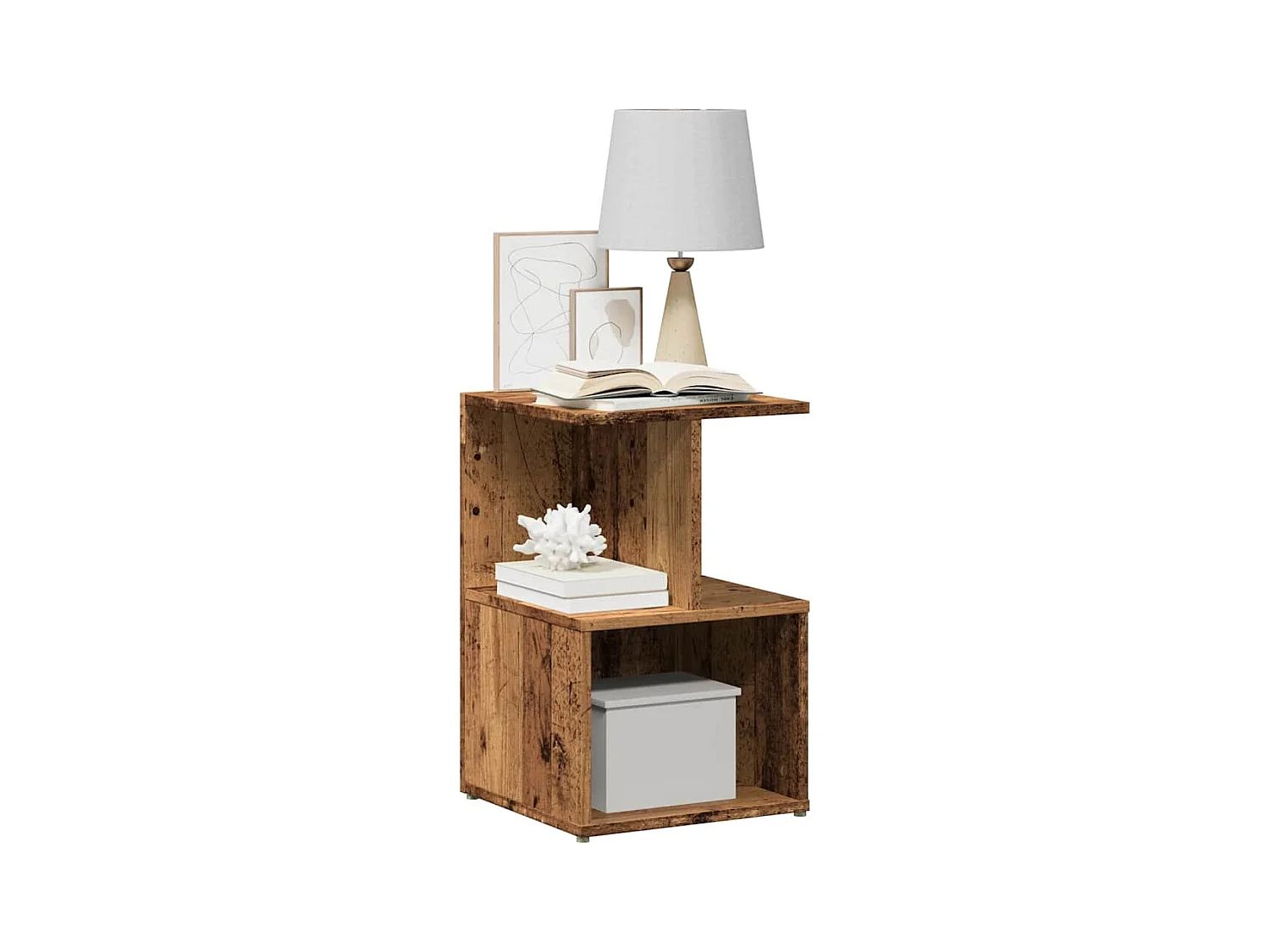 Mesita de noche madera contrachapada madera vieja 35x35x55 cm