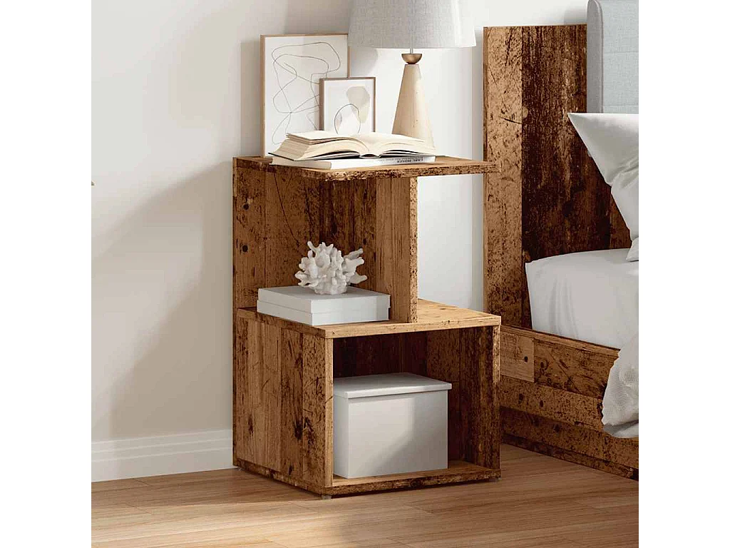 Table de chevet vieux bois 35x35x55 cm bois d'ingénierie