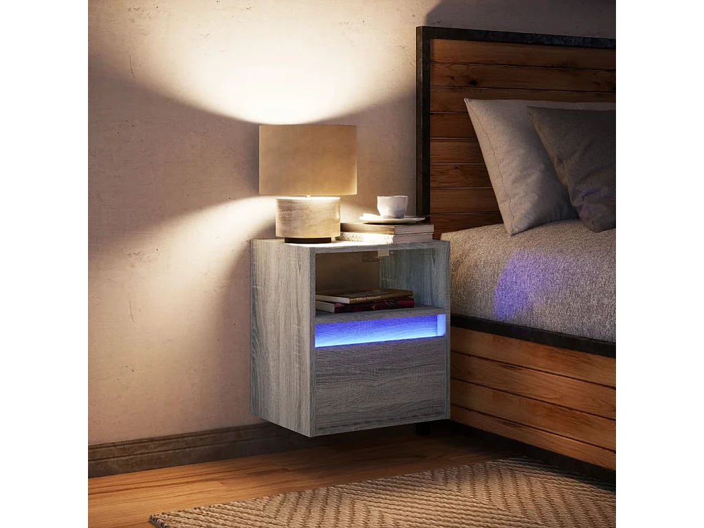 Table de chevet murale avec lumières LED sonoma gris