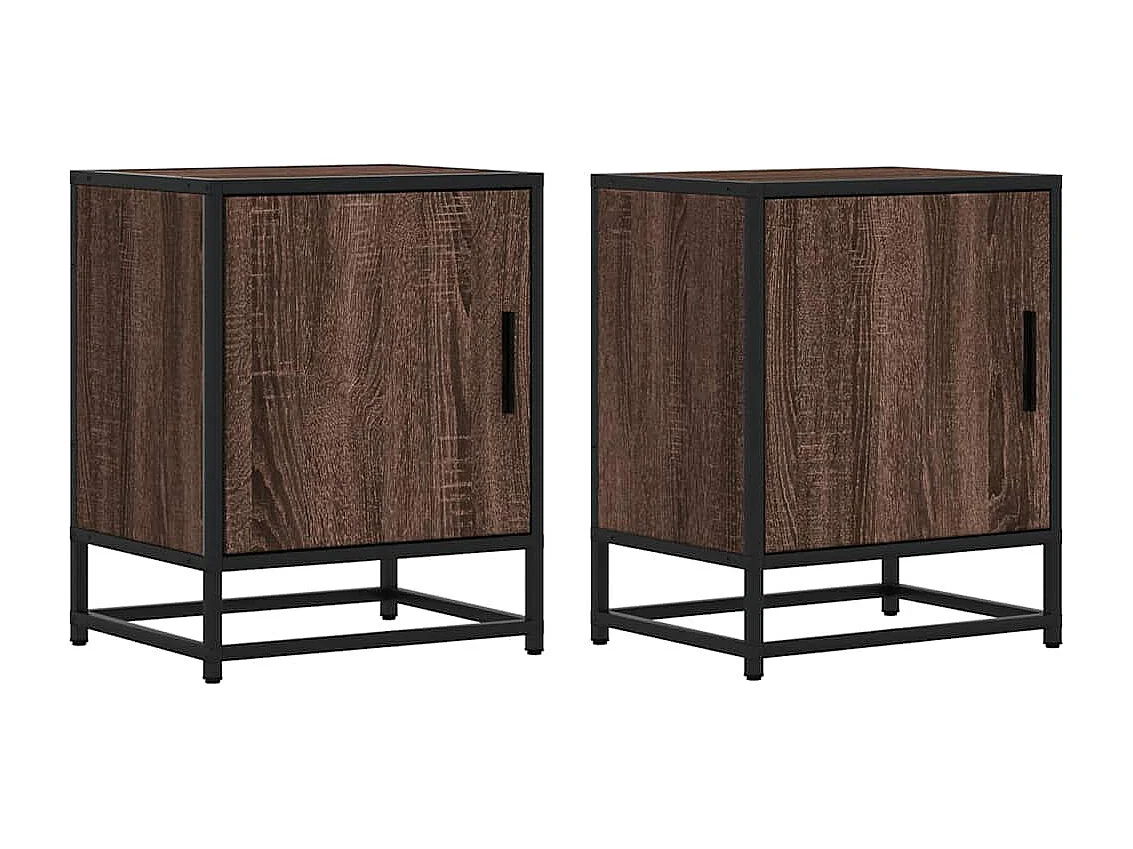 Nachtkastjes 2 st 40x31x50cm bewerkt hout en metaal bruin eiken