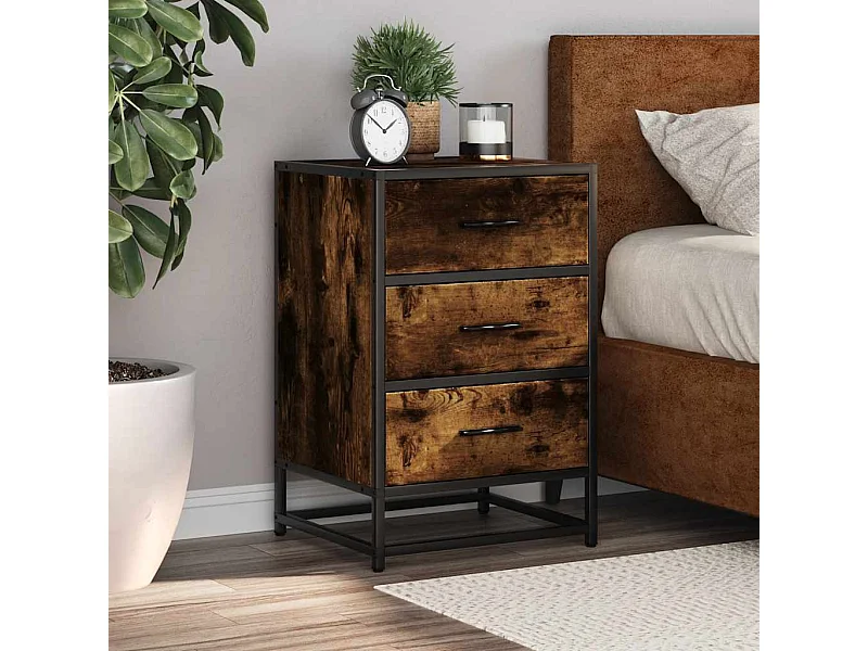 Nachtkastje 40x34,5x60 cm bewerkt hout en metaal gerookt eiken