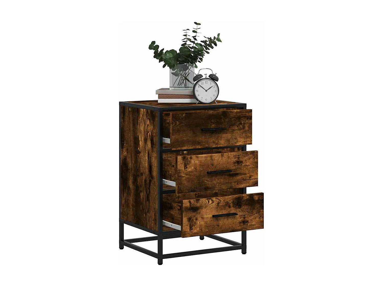 Nachtkastje 40x34,5x60 cm bewerkt hout en metaal gerookt eiken