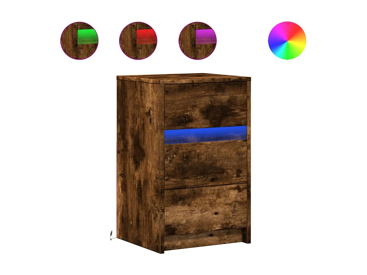 Table de chevet et lumières LED chêne fumé bois d'ingénierie