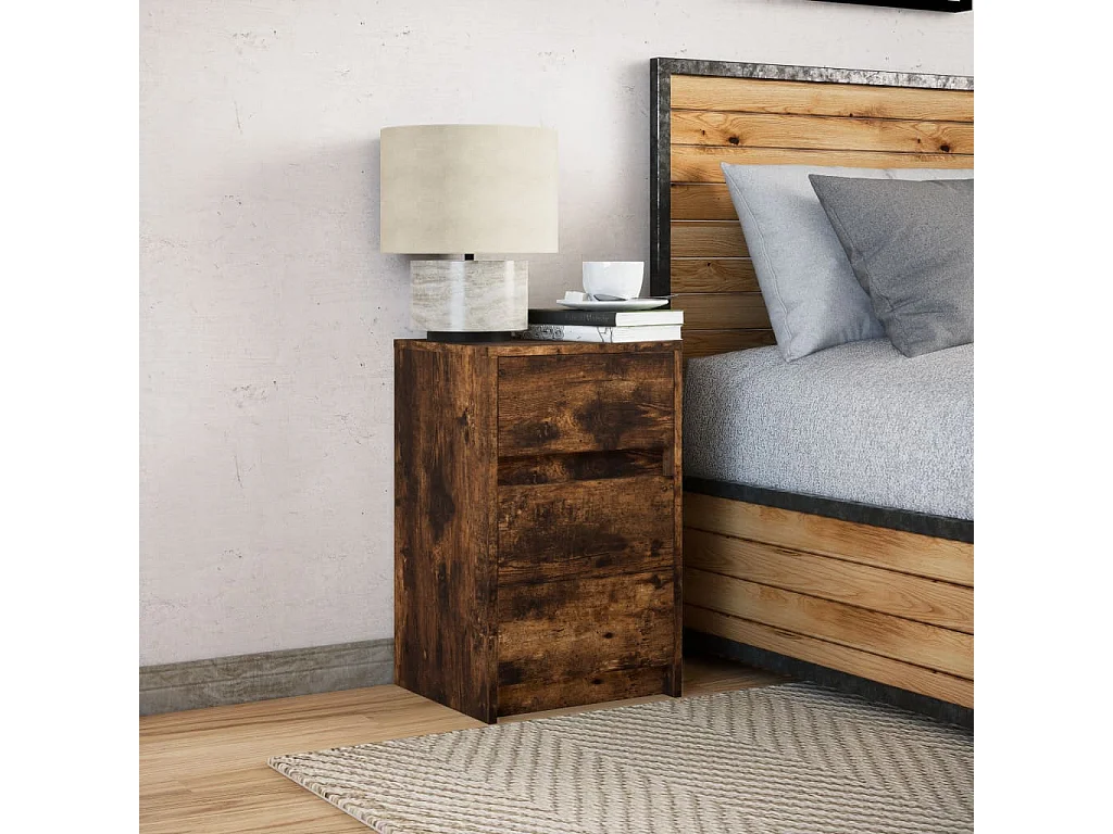 Table de chevet et lumières LED chêne fumé bois d'ingénierie