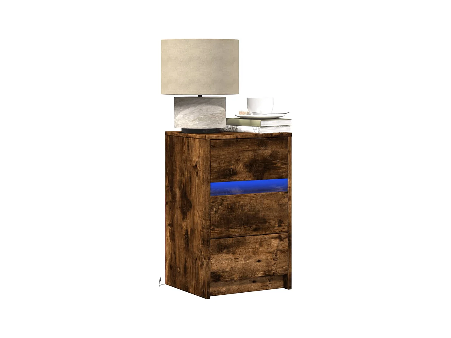 Table de chevet et lumières LED chêne fumé bois d'ingénierie