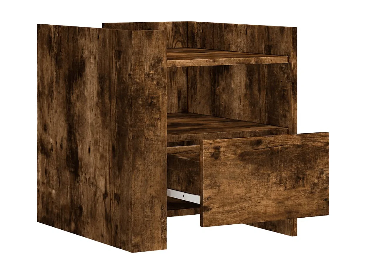 Table de chevet chêne fumé 45x50x50 cm bois d'ingénierie