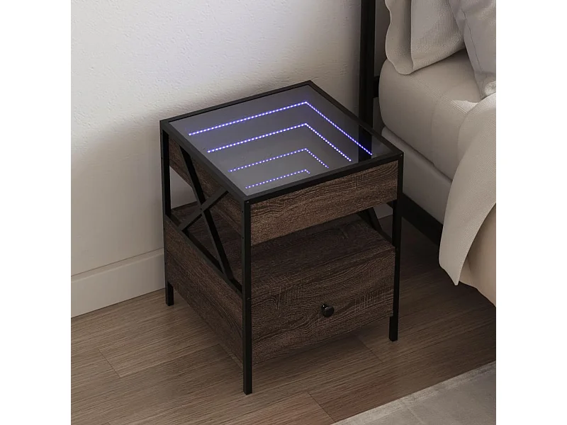 Table de chevet avec LED infini chêne marron 40x40x51 cm