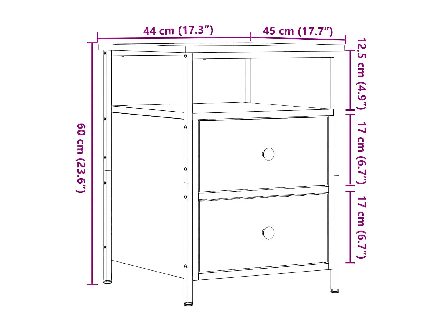 Table de chevet chêne artisanal 44x45x60 cm bois d'ingénierie