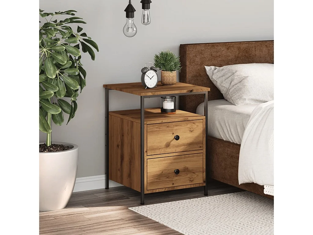 Table de chevet chêne artisanal 44x45x60 cm bois d'ingénierie