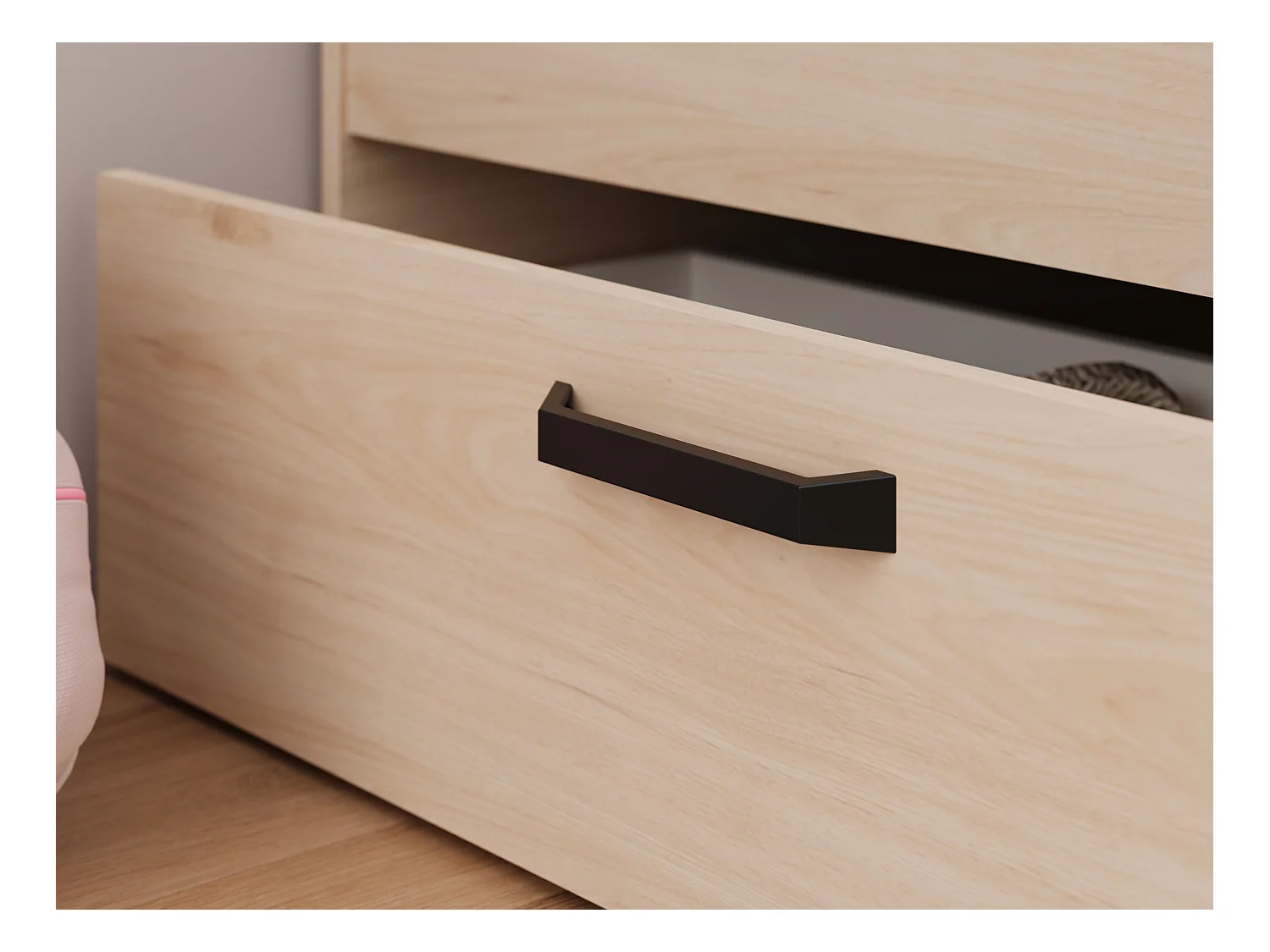 Bett 140 x 190/200 cm mit Kopfteil & Stauraum - Holzfarben & Schwarz - KINSELIA