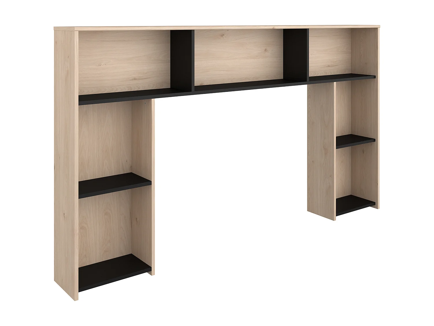 Bed 140 x 190/200 cm met hoofdbord met opbergruimte - Kleur: naturel en zwart + bedbodem - KINSELIA