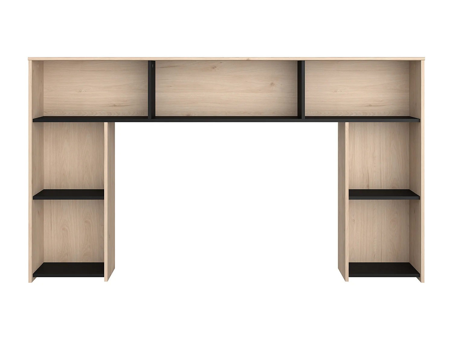 Bed 140 x 190/200 cm met hoofdbord met opbergruimte - Kleur: naturel en zwart + bedbodem - KINSELIA