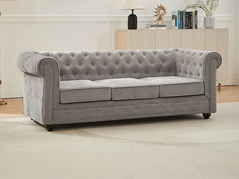 Canapé 3 places en tissu gris CHESTERFIELD
