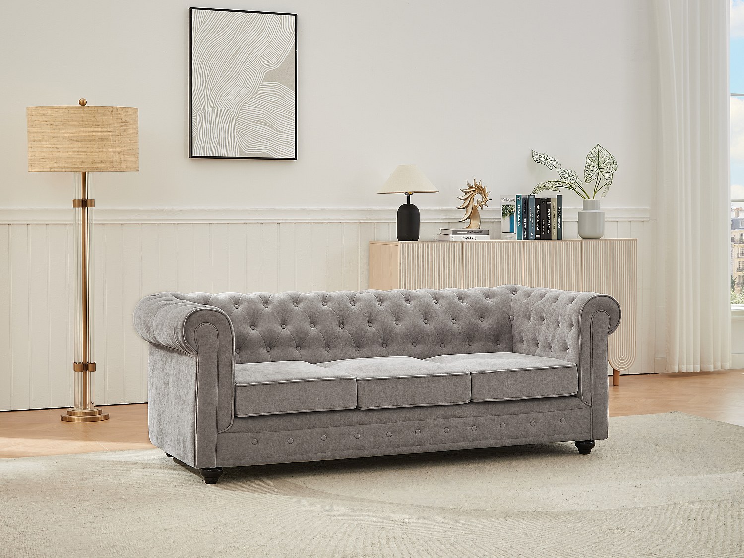 3-Sitzer-Sofa - Stoff - Grau - CHESTERFIELD günstig online kaufen