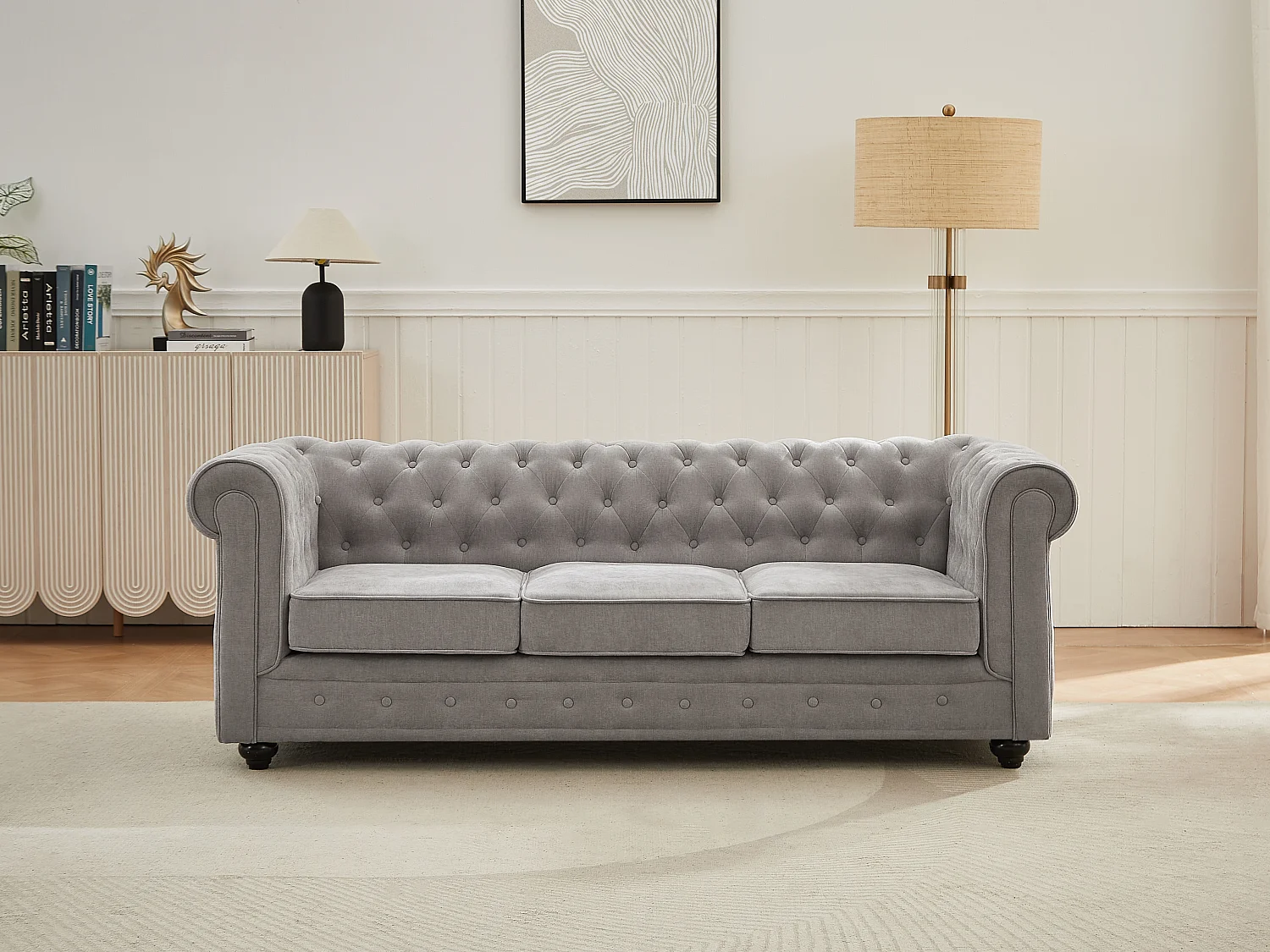 Canapé 3 places en tissu gris CHESTERFIELD