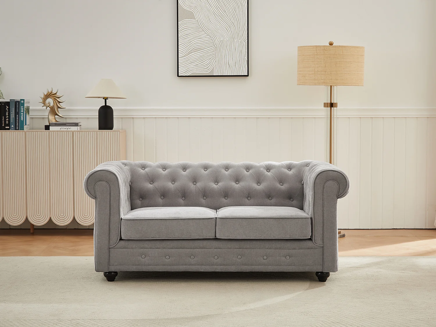 Canapé 2 places en tissu gris CHESTERFIELD