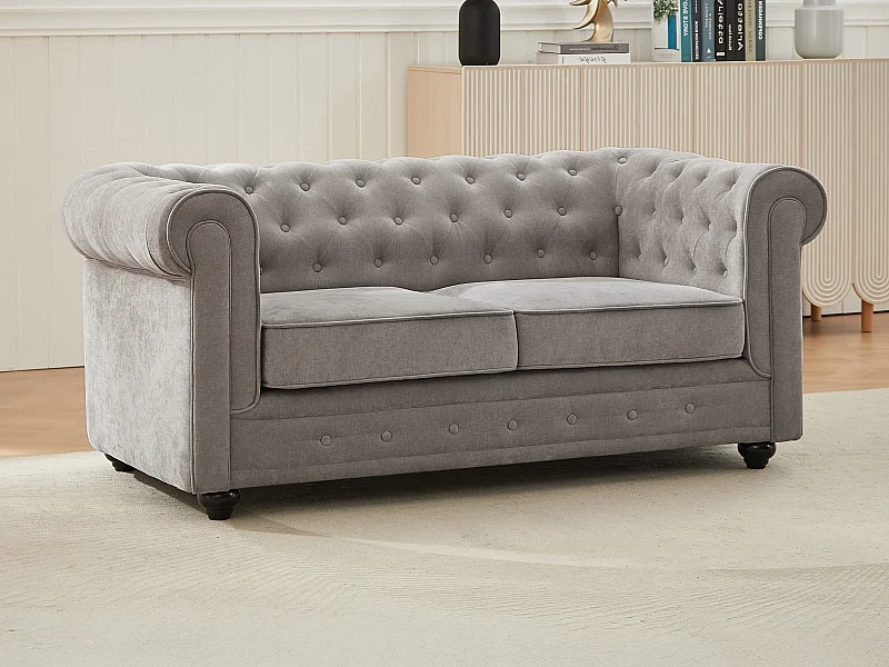 Canapé 2 places en tissu gris CHESTERFIELD