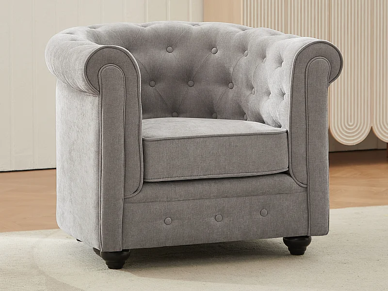 Fauteuil en tissu gris CHESTERFIELD