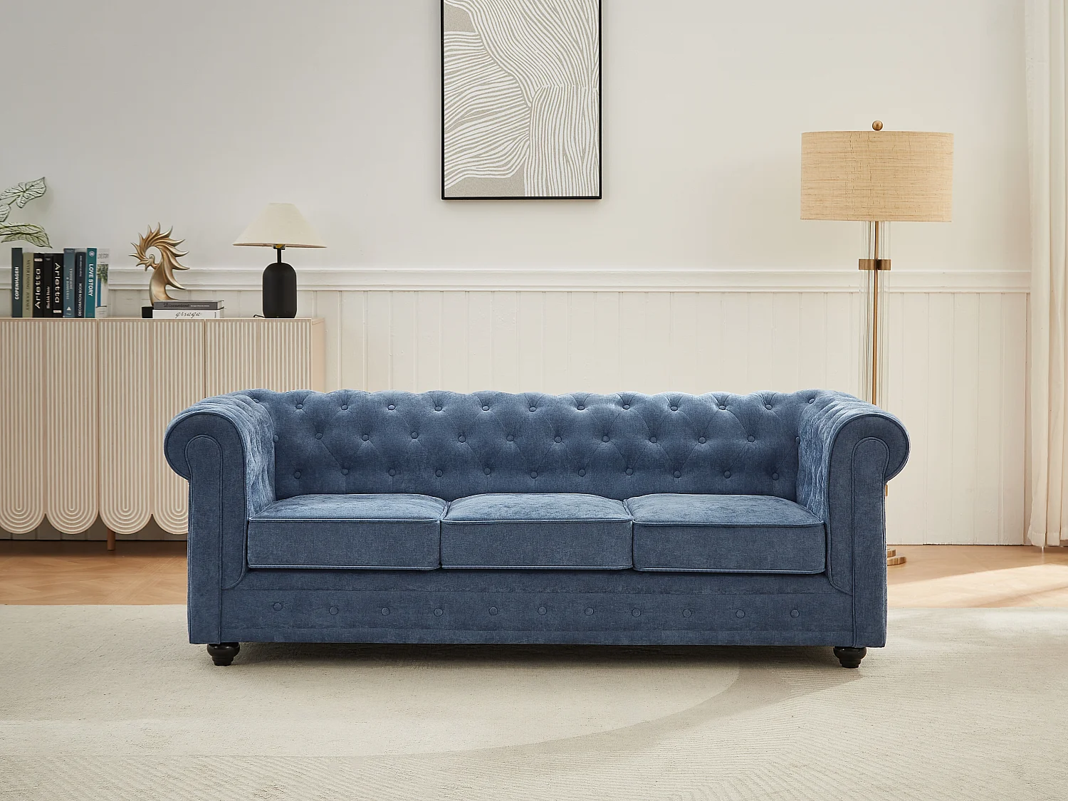 Canapé 3 places en tissu bleu CHESTERFIELD