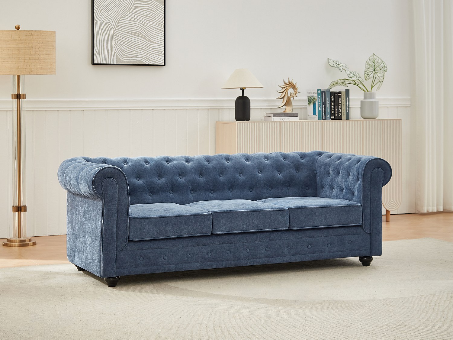 3-Sitzer-Sofa - Stoff - Blau - CHESTERFIELD günstig online kaufen