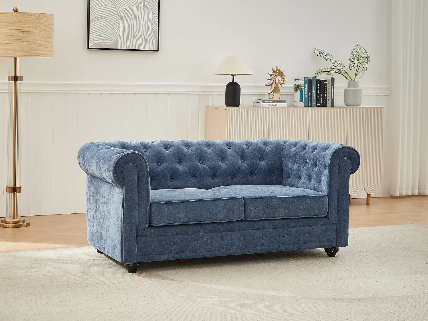 Canapé 2 places en tissu bleu CHESTERFIELD