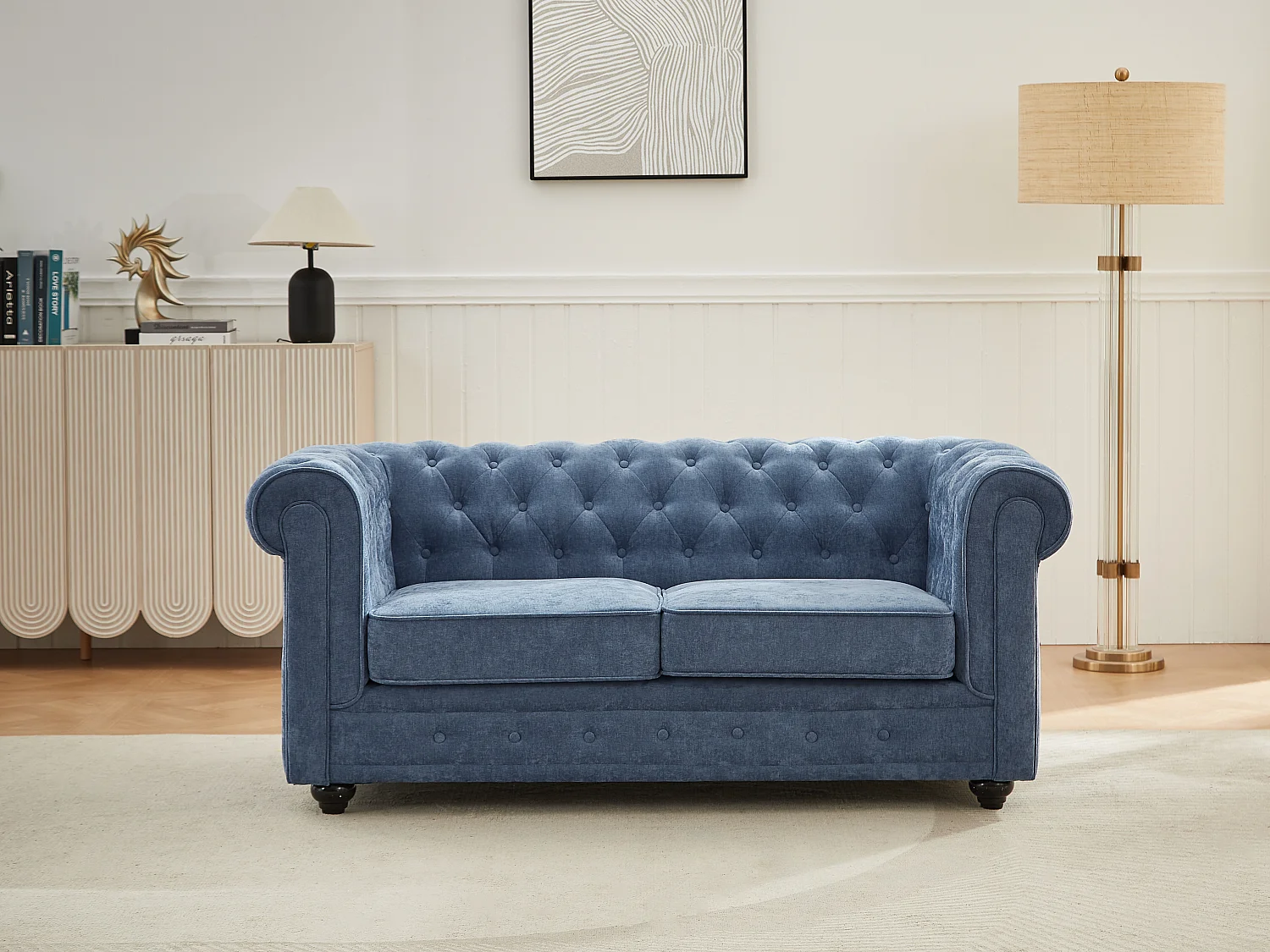 Canapé 2 places en tissu bleu CHESTERFIELD