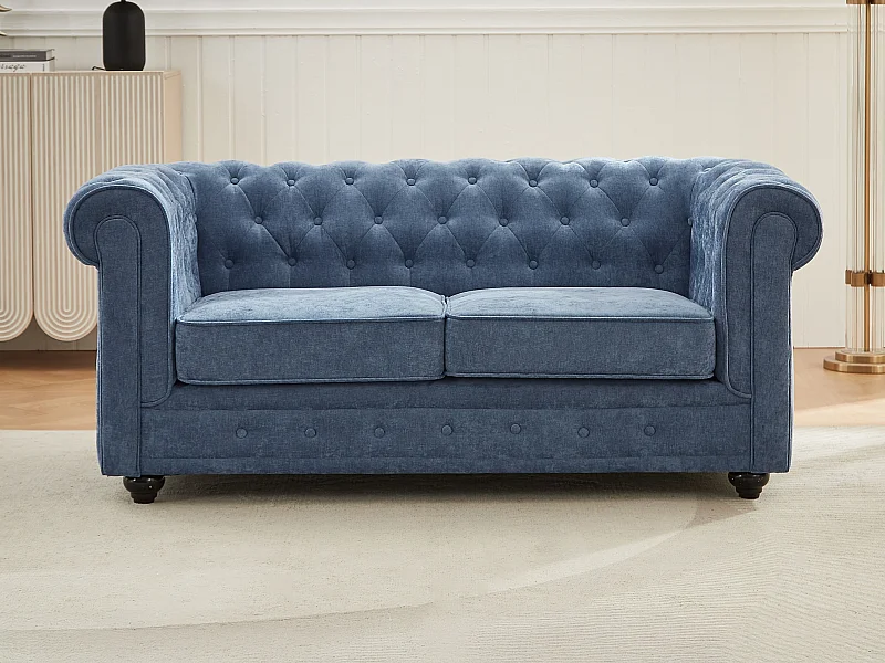 Canapé 2 places en tissu bleu CHESTERFIELD