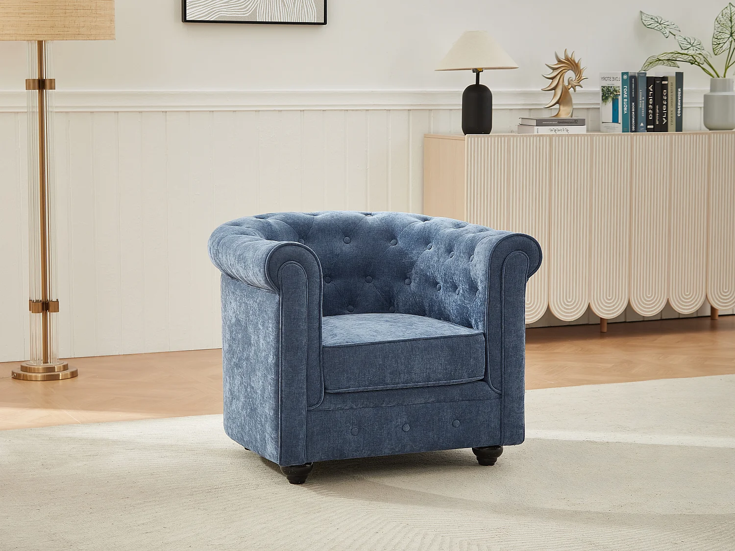 Fauteuil en tissu bleu CHESTERFIELD