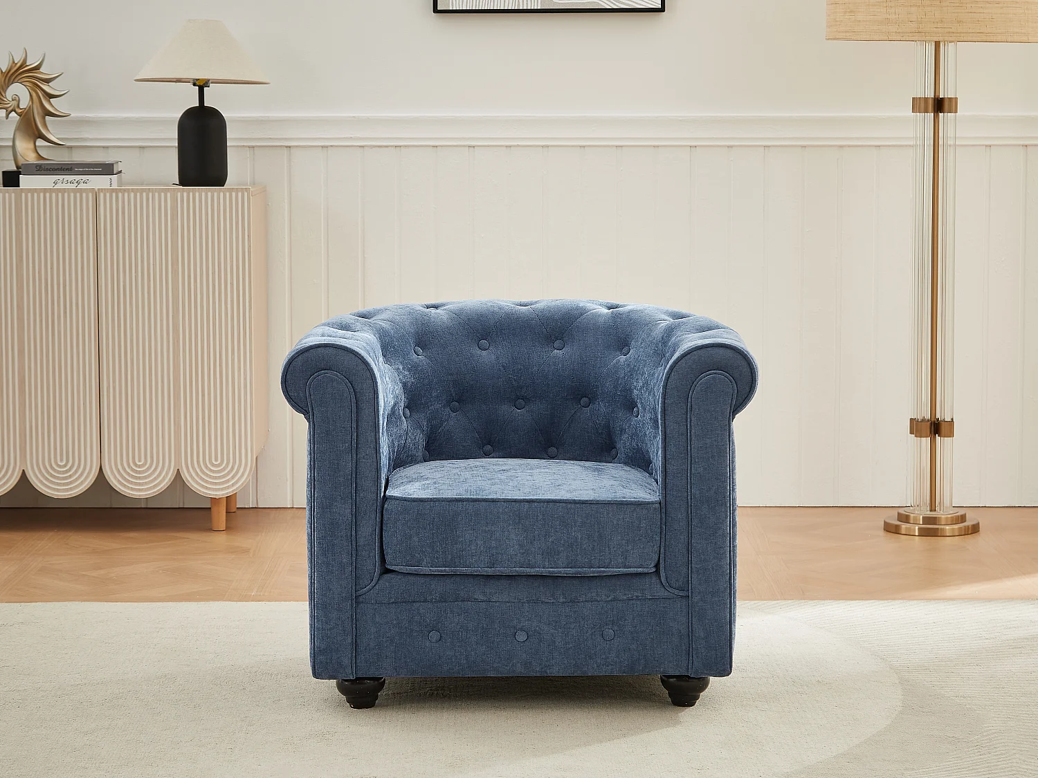 Fauteuil en tissu bleu CHESTERFIELD