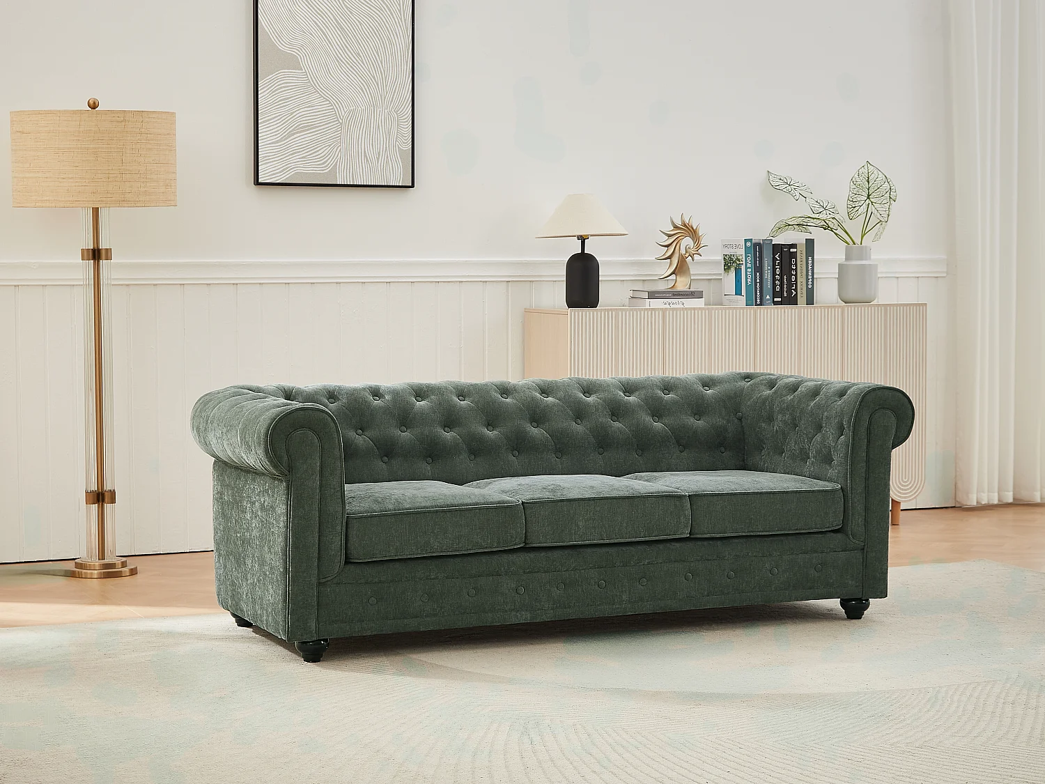 Canapé 3 places en tissu vert CHESTERFIELD