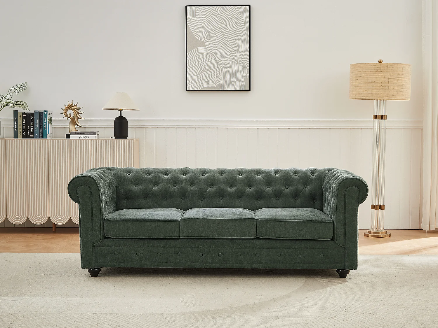 3-seters sofa i grønt stoff CHESTERFIELD
