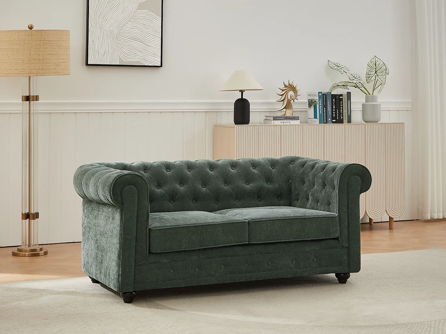 Canapé 2 places en tissu vert CHESTERFIELD