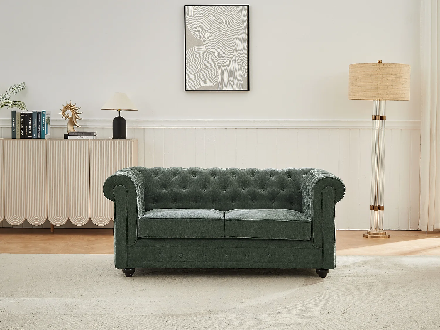 Canapé 2 places en tissu vert CHESTERFIELD