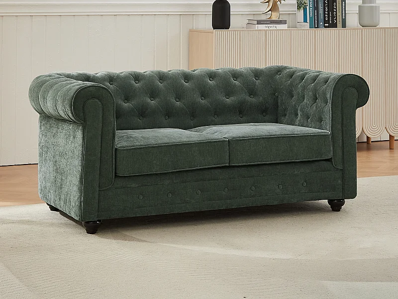 Divano 2 posti in tessuto verde CHESTERFIELD